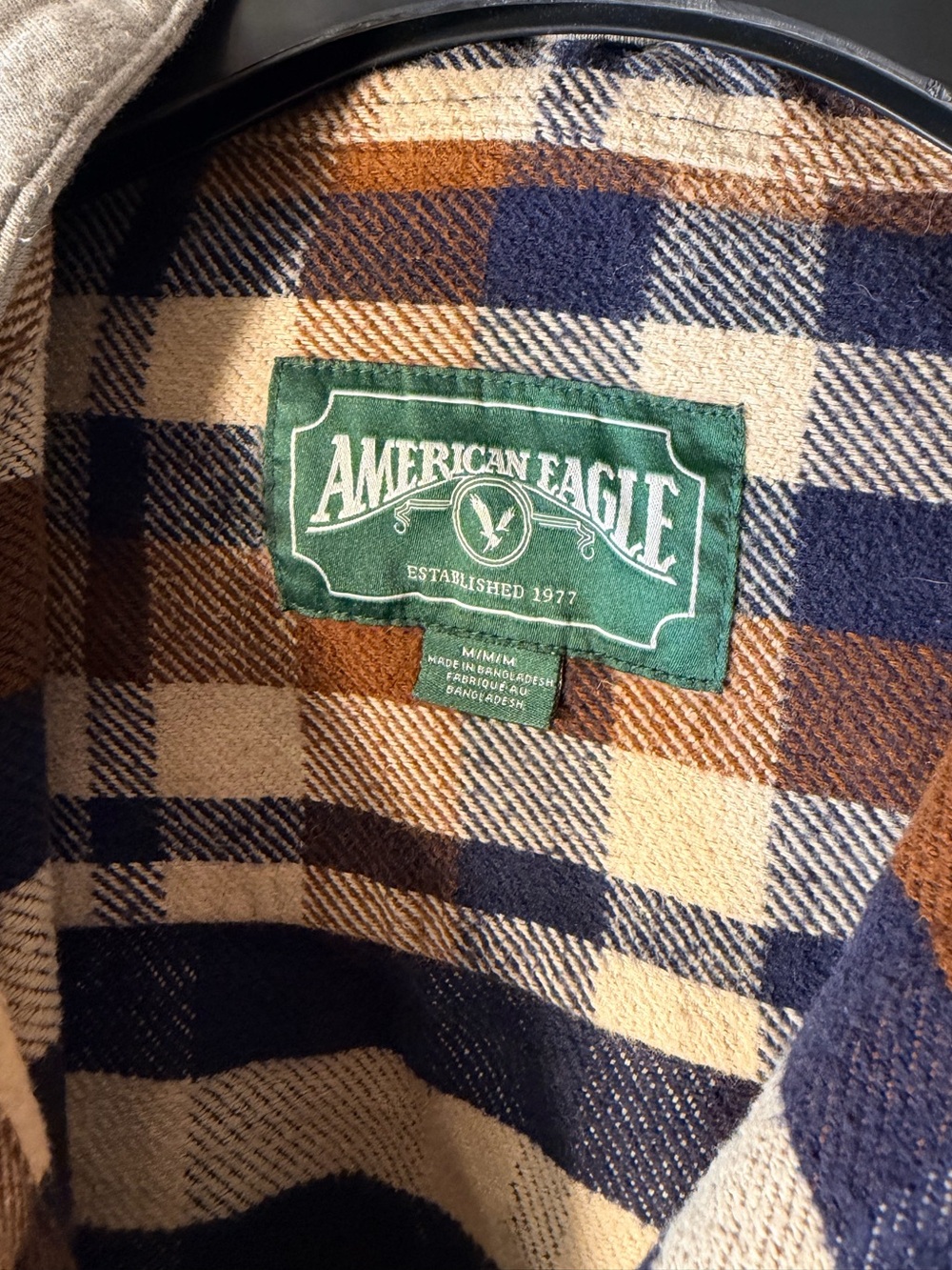 American Eagle Outfitters Brown, Blue & White Plaid Hooded Button-Down Flannel - Picture 4 of 6